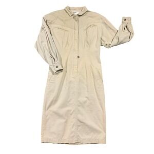 Changes‎ Tan Beige Cotton Utility Safari Midi Dress Zip Front Womens Size 10